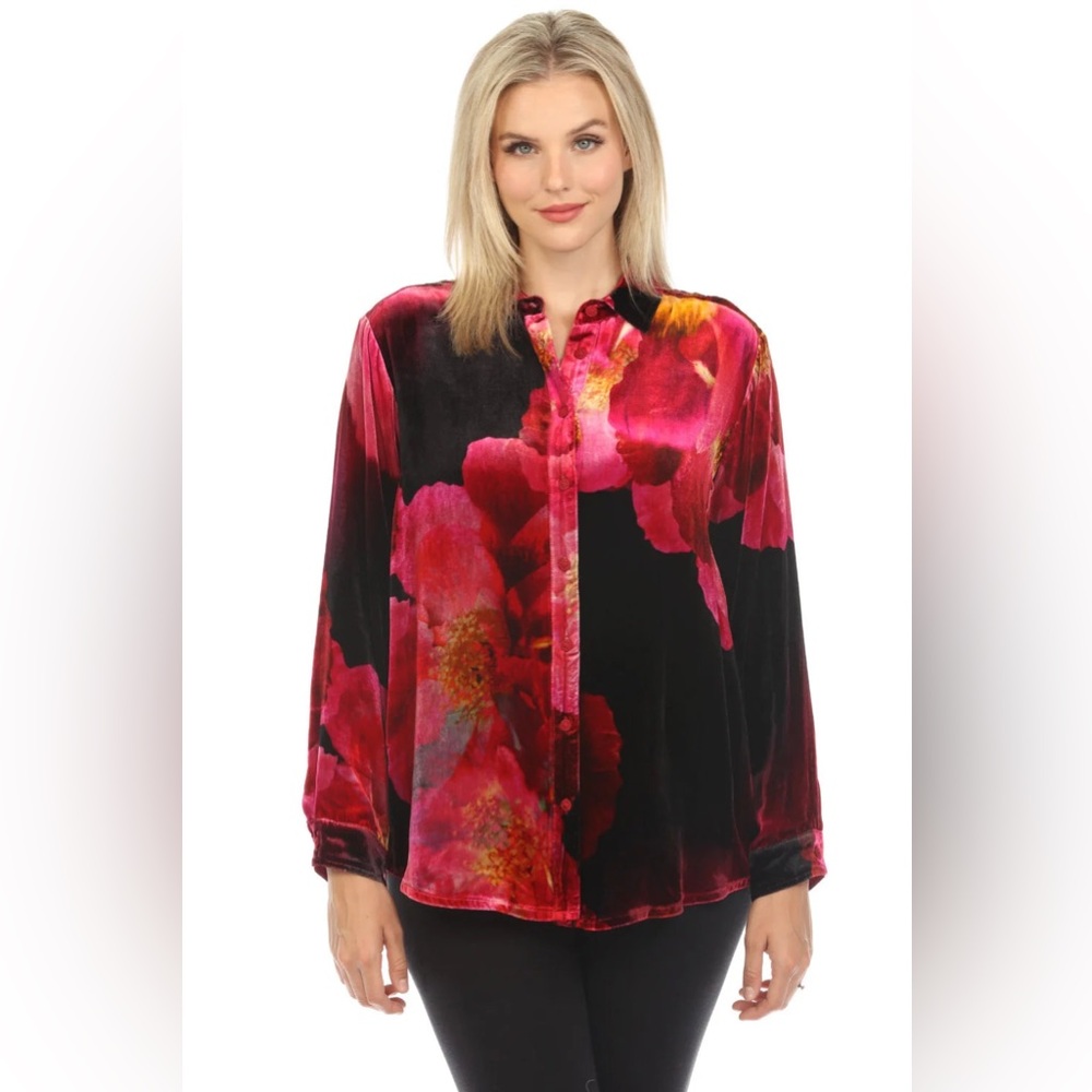 NWT Johnny Was JWLA Ruby Bloom Velvet Oversized Shirt Boho Chic J18524